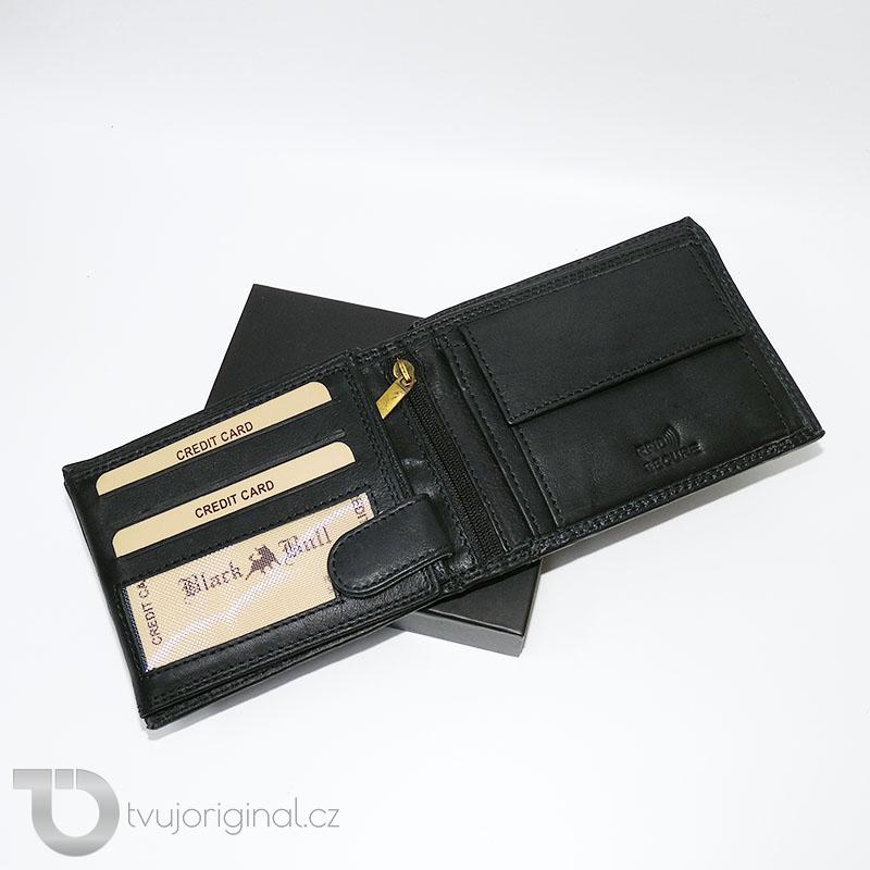 Pánská černá kožená peněženka BEORIGINAL Leather RFID s monogramem (ražba)