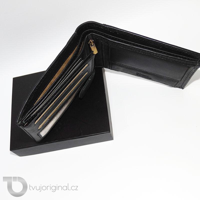 Pánská černá kožená peněženka BEORIGINAL Leather RFID s monogramem (ražba)