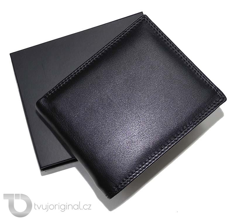 Pánská černá kožená peněženka BEORIGINAL Leather RFID s monogramem (ražba)