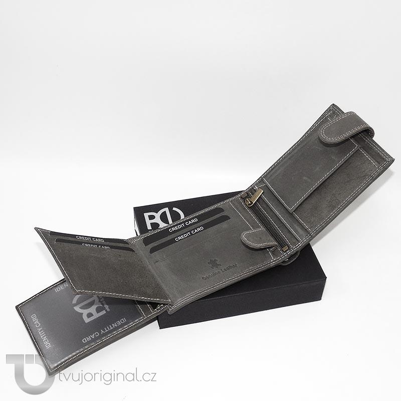 Pánská šedá kožená peněženka BEORIGINAL Leather s monogramem a vlastním textem