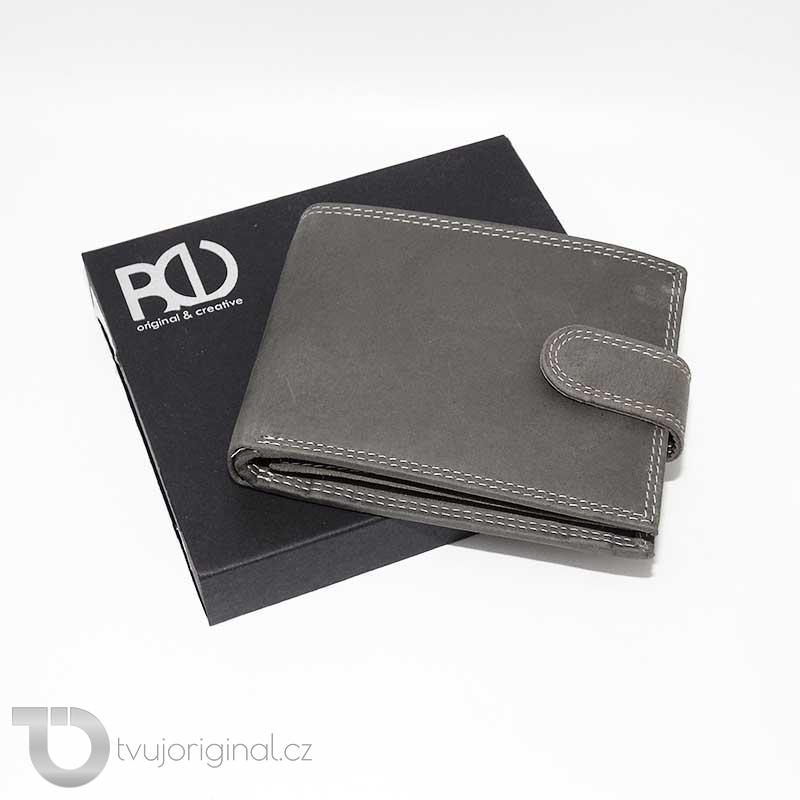Pánská šedá kožená peněženka BEORIGINAL Leather s monogramem a vlastním textem