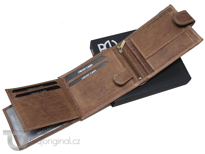 Pánská hnědá kožená peněženka BEORIGINAL Leather s monogramem a vlastním textem