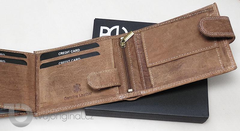 Pánská hnědá kožená peněženka BEORIGINAL Leather s monogramem a vlastním textem