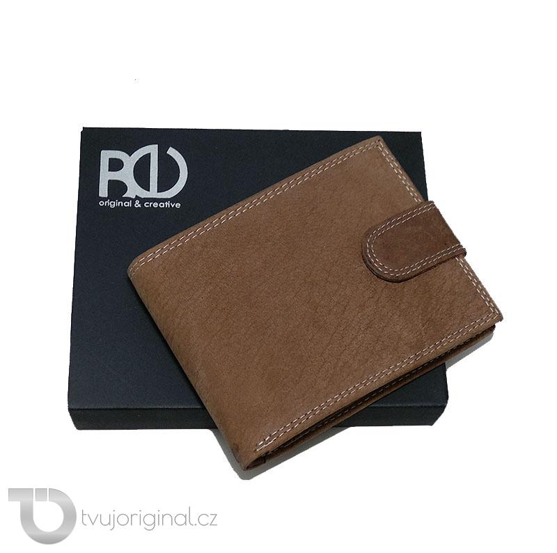 Pánská hnědá kožená peněženka BEORIGINAL Leather s monogramem a vlastním textem