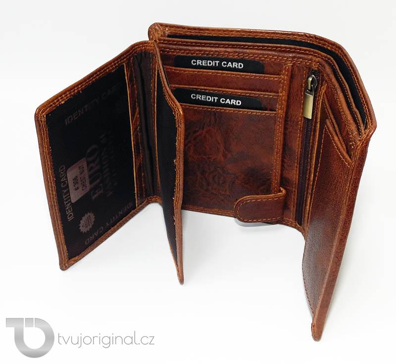 Pánská hnědá kožená peněženka RFID Premium Leather s monogramem a vlastním textem