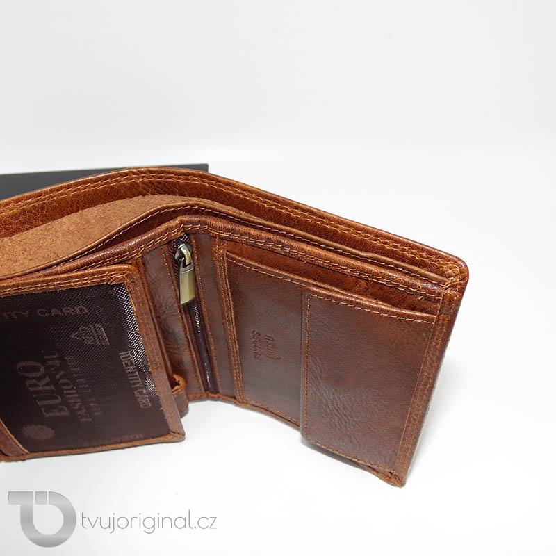 Pánská hnědá kožená peněženka RFID Premium Leather s monogramem a vlastním textem