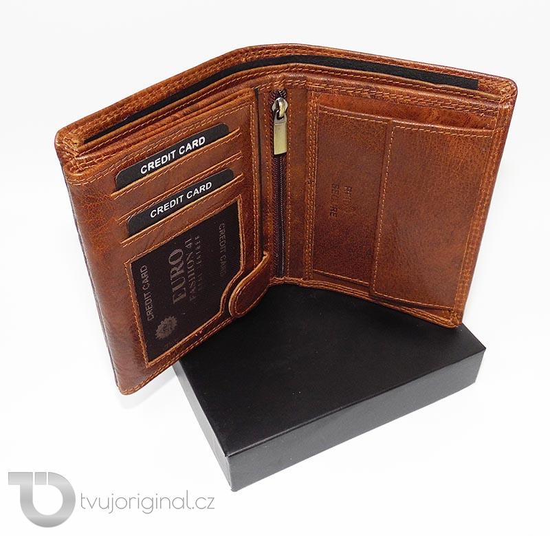 Pánská hnědá kožená peněženka RFID Premium Leather s monogramem a vlastním textem