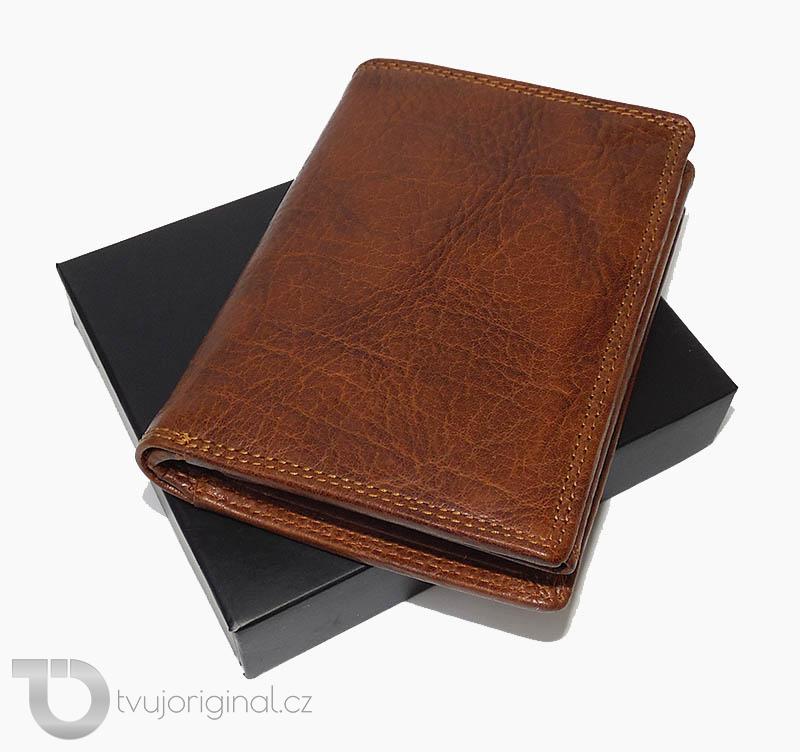 Pánská hnědá kožená peněženka RFID Premium Leather s monogramem a vlastním textem