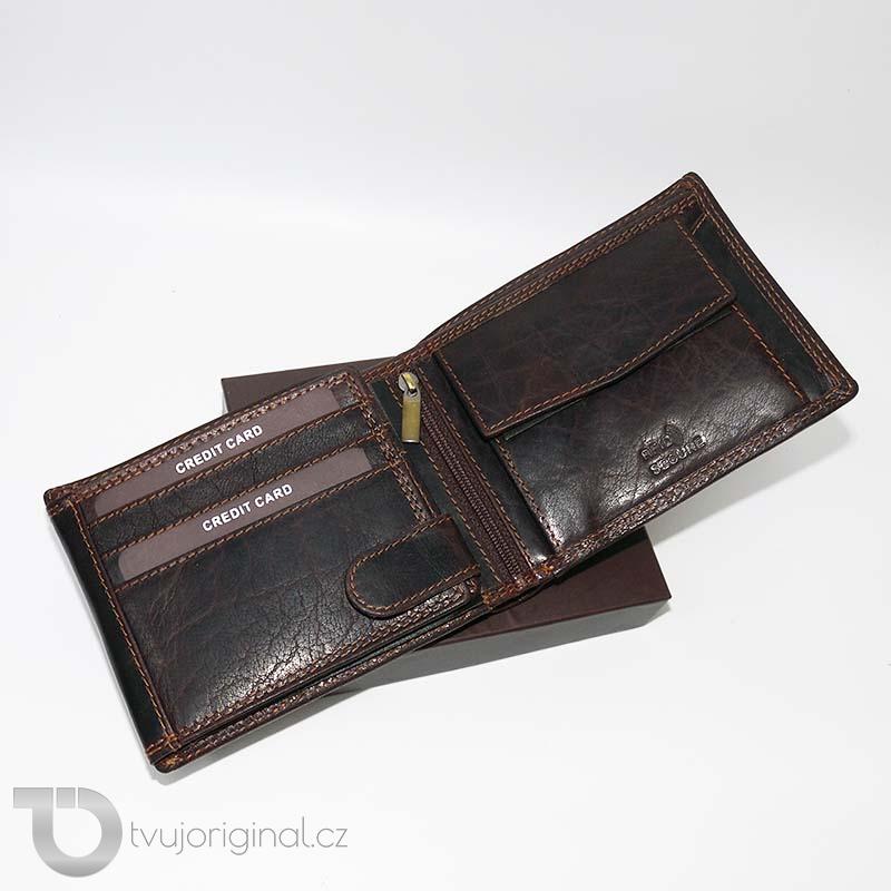 Pánská hnědá kožená peněženka EXCLUSIVE RFID Premium Leather s monogramem a vlastním textem