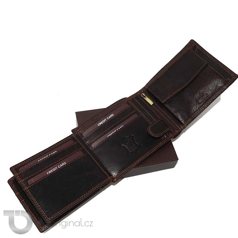 Pánská hnědá kožená peněženka EXCLUSIVE RFID Premium Leather s monogramem a vlastním textem