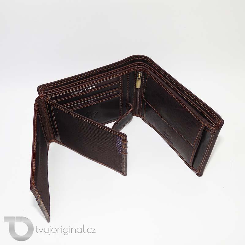 Pánská hnědá kožená peněženka EXCLUSIVE RFID Premium Leather s monogramem a vlastním textem