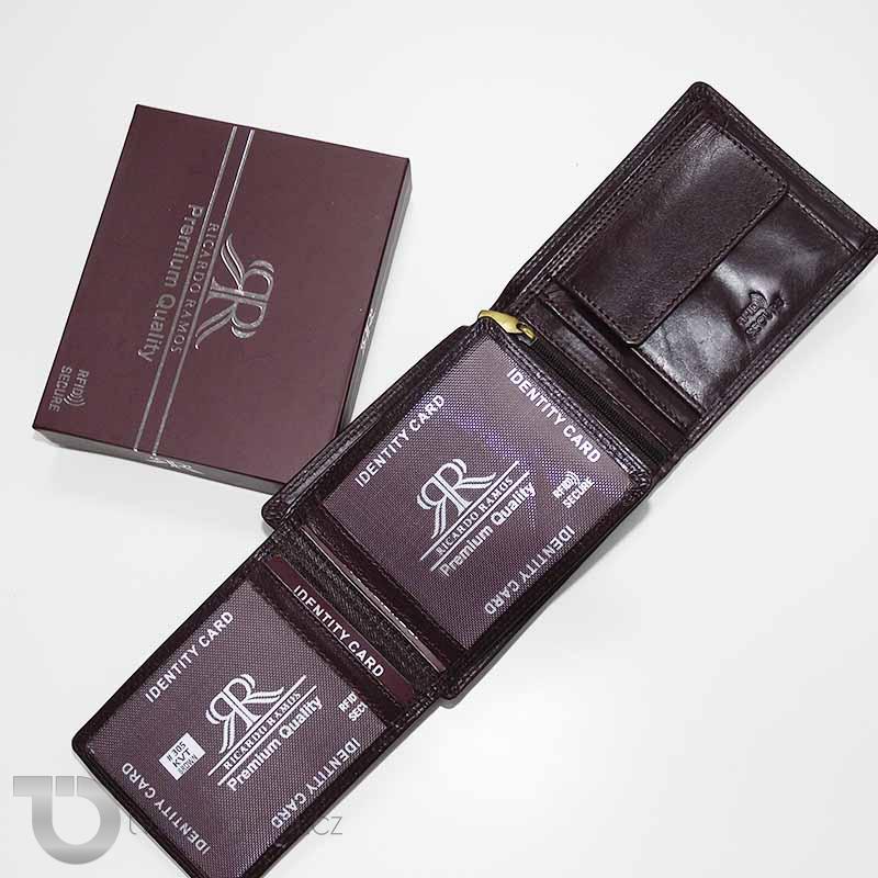 Pánská hnědá kožená peněženka Ricardo Leather RFID s monogramem (ražba)