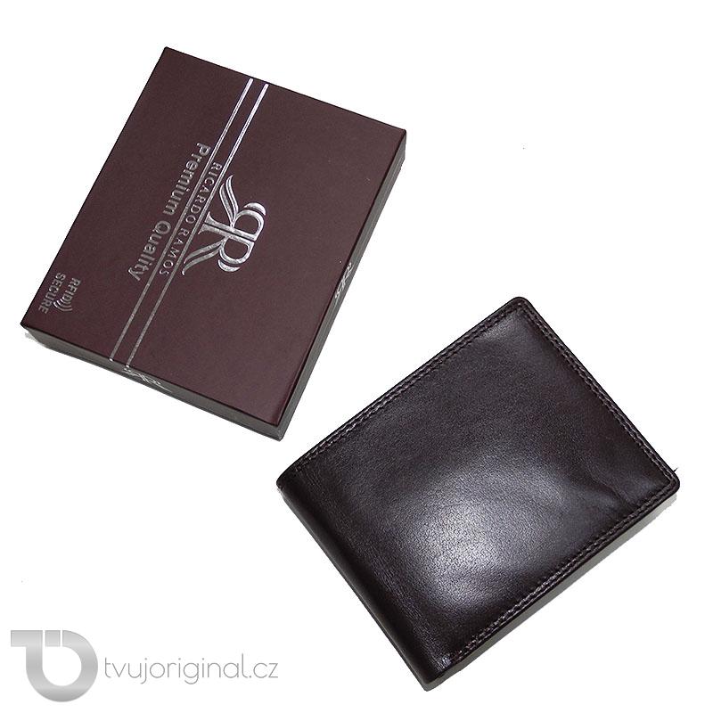 Pánská hnědá kožená peněženka Ricardo Leather RFID s monogramem (ražba)