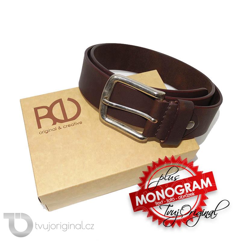Pánský hnědý kožený pásek BEORIGINAL Leather s monogramem (ražba)