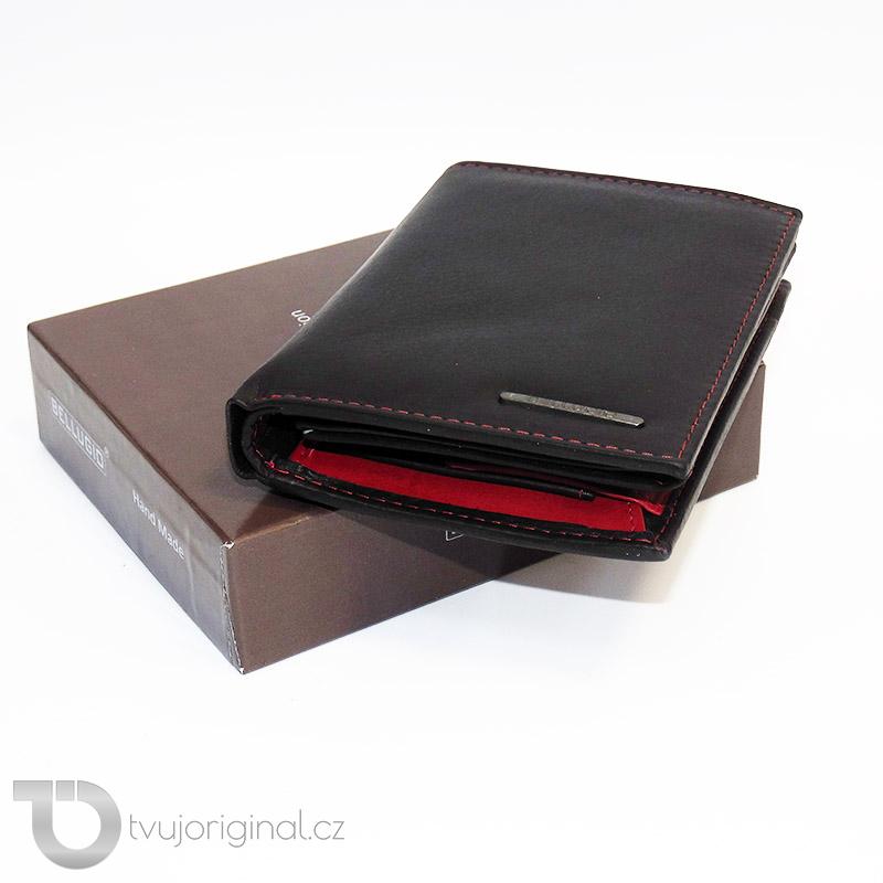 Pánská černo červená kožená peněženka Bellugio Leather RFID s monogramem (ražba)