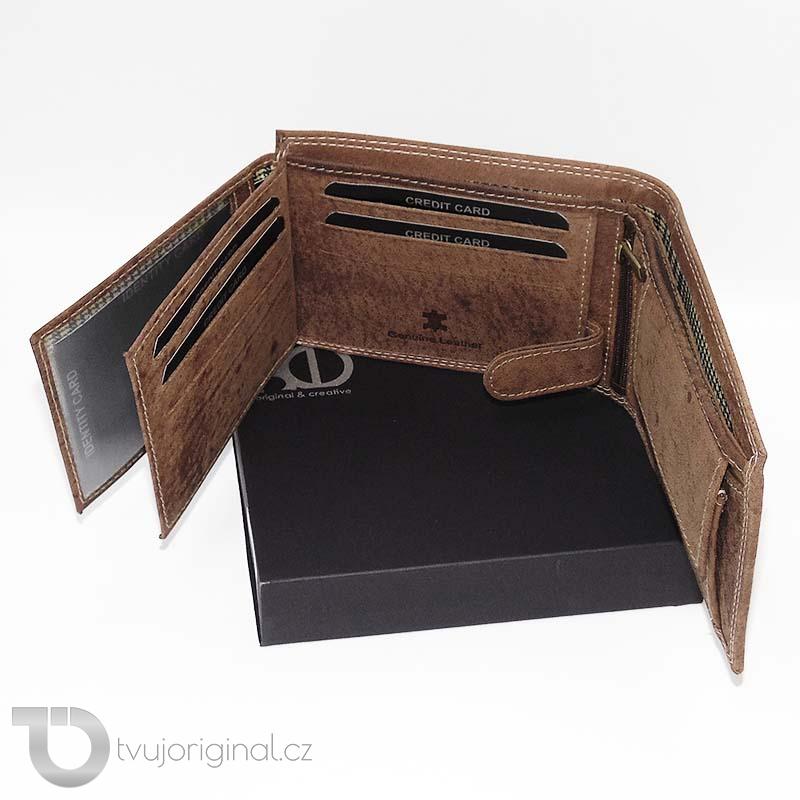 Pánská hnědá kožená peněženka BEORIGINAL Leather s monogramem a vlastním textem