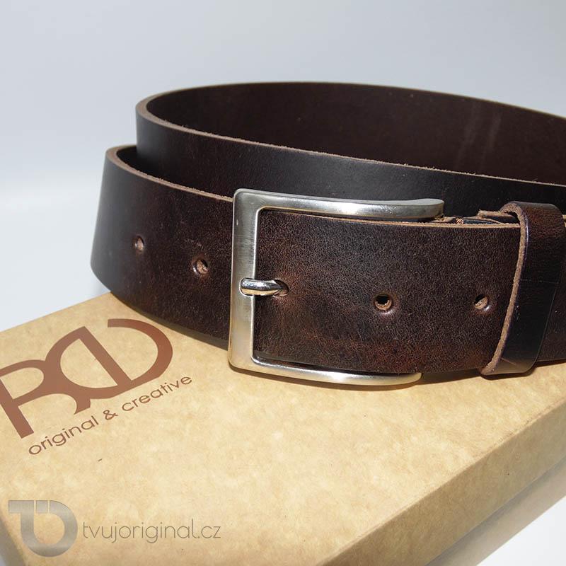Pánský hnědý kožený pásek BEORIGINAL Leather s monogramem (ražba)