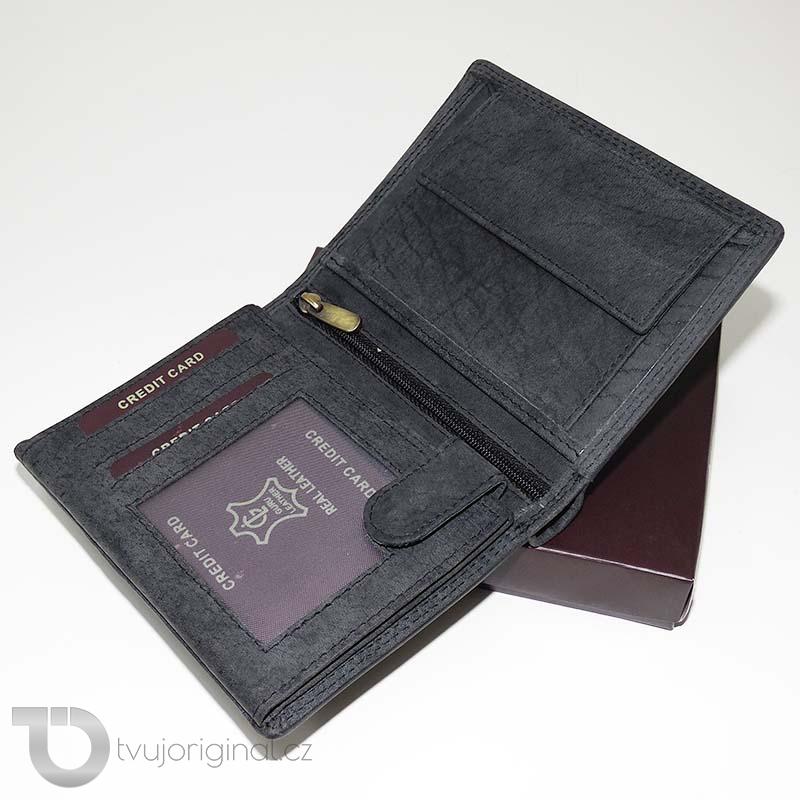 Pánská černá kožená peněženka GURU Leather s monogramem (ražba)