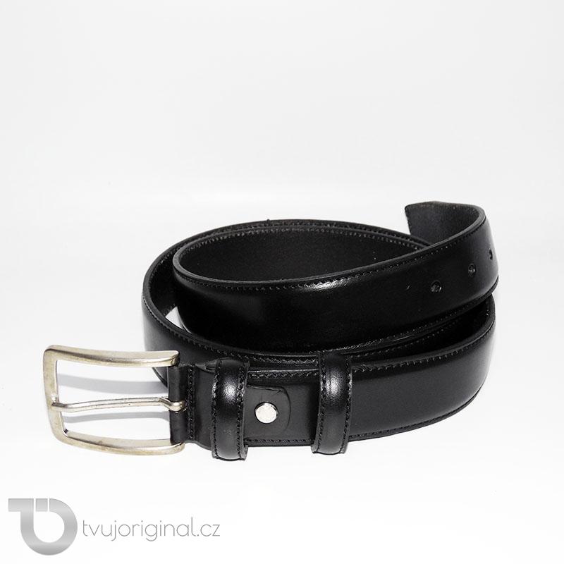 Pánský prošitý černý kožený pásek DEUTSCHLAND Leather s monogramem (ražba)