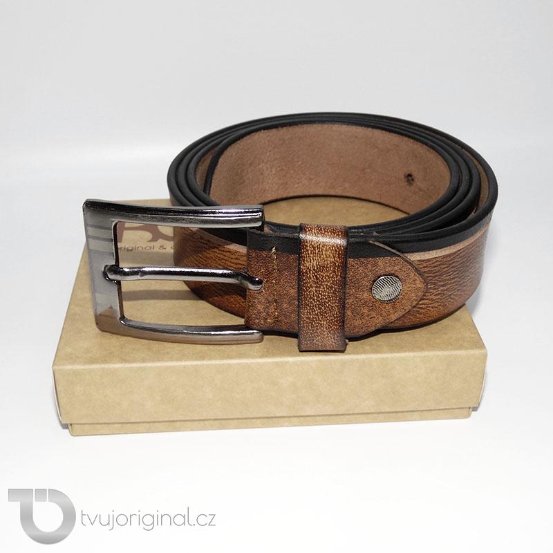 Pánský hnědý kožený pásek COMBO Leather s monogramem (ražba) lze zkrátit