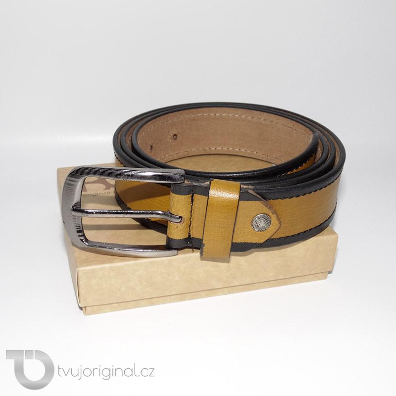 Pánský hnědý kožený pásek COMBO Leather s monogramem (ražba)
