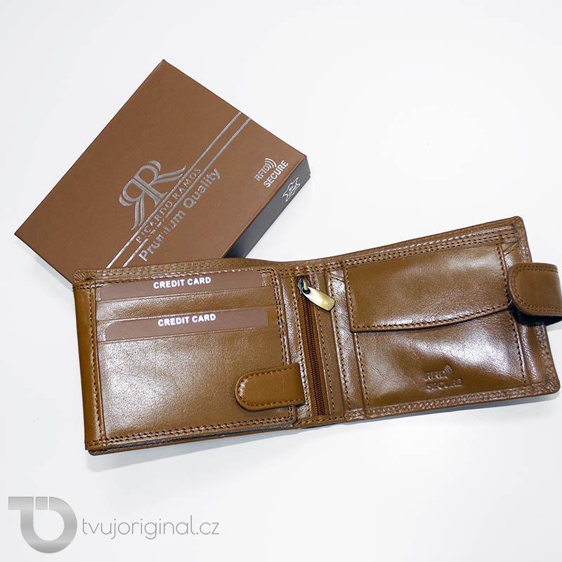 Pánská hnědá kožená peněženka Ricardo Leather RFID s monogramem (ražba)