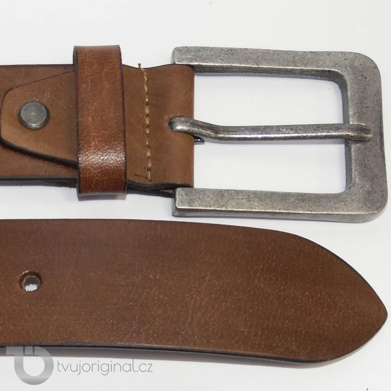 Pánský hnědý kožený pásek ROYAL Leather s monogramem (ražba)