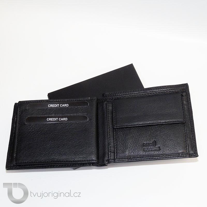 Pánská černá kožená peněženka RFID BULL Leather s monogramem a vlastním textem