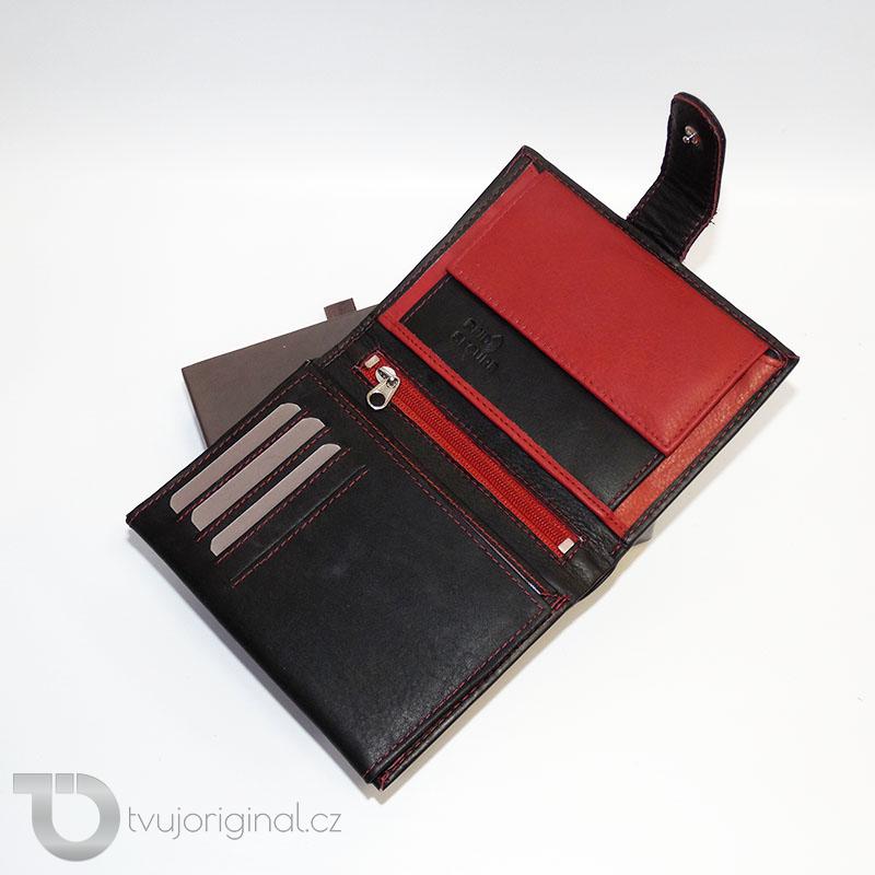 Pánská černo červená kožená peněženka Bellugio Leather RFID s monogramem (ražba)