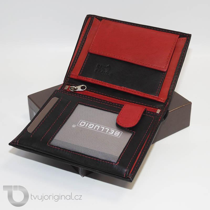 Pánská černo červená kožená peněženka Bellugio Leather RFID s monogramem (ražba)