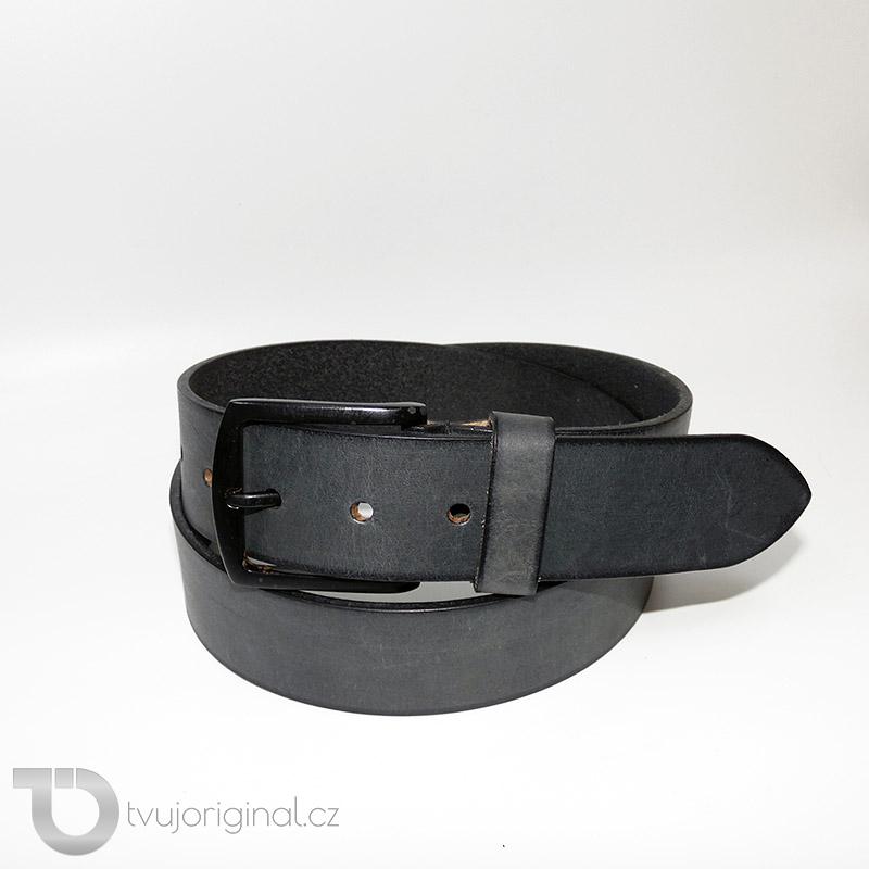 Pánský černý kožený pásek BEORIGINAL Leather s monogramem (ražba)