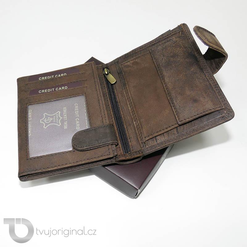 Pánská hnědá kožená peněženka GURU Leather s monogramem a vlastním textem