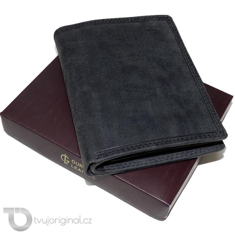 Pánská černá kožená peněženka GURU Leather s monogramem (ražba)