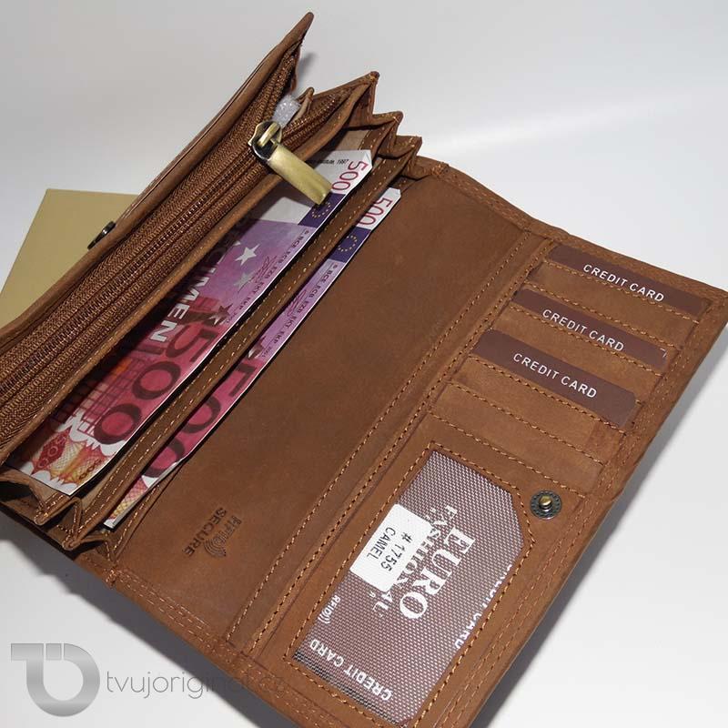 Dámská hnědá kožená peněženka GURU LEATHER s monogramem a vlastním textem