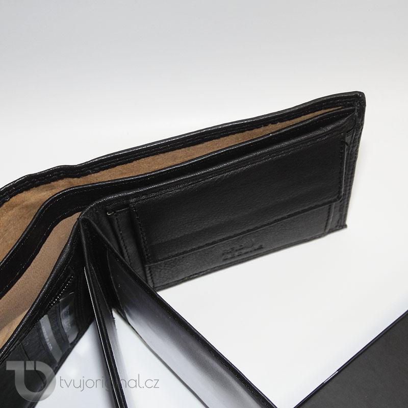 Pánská černá kožená peněženka RFID BULL Leather s monogramem a vlastním textem