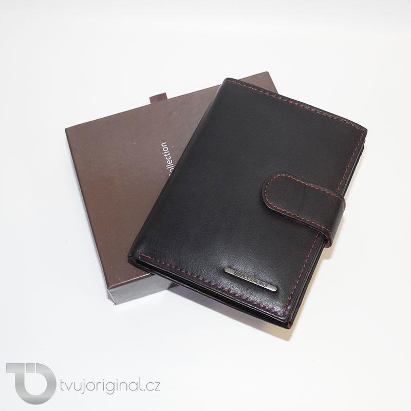 Pánská černo červená kožená peněženka Bellugio Leather RFID s monogramem (ražba)