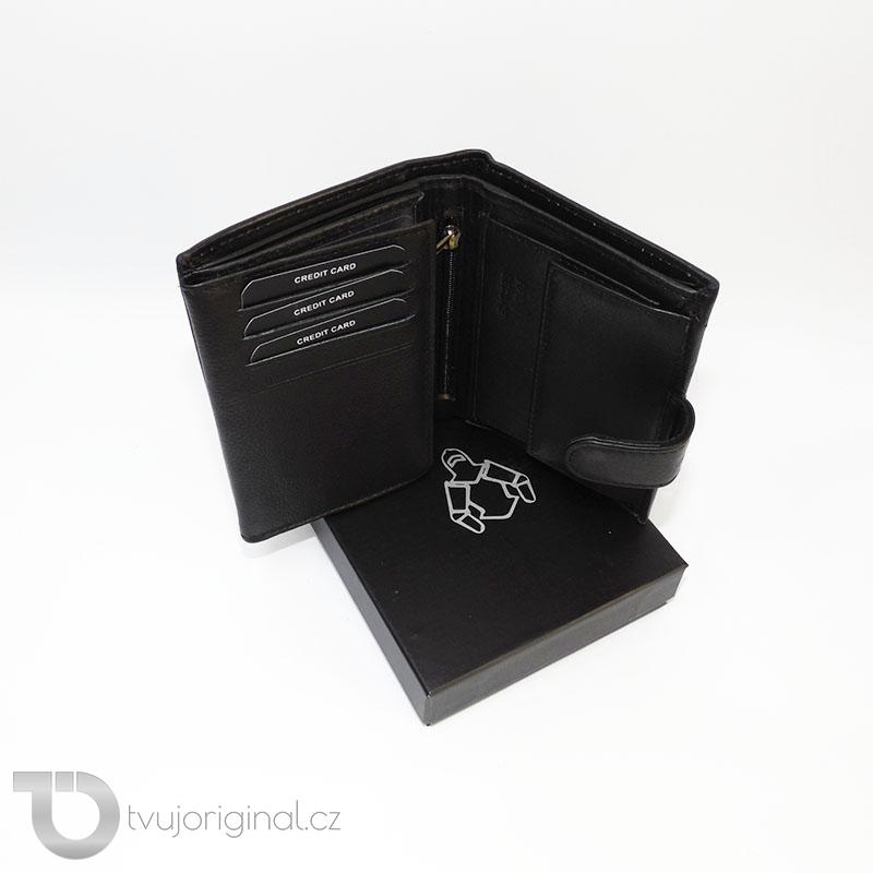 Pánská černá kožená peněženka RFID BEORIGINAL Leather s monogramem (ražba)