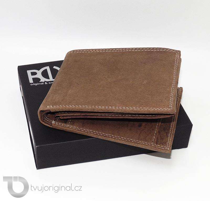 Pánská hnědá kožená peněženka BEORIGINAL Leather s monogramem a vlastním textem