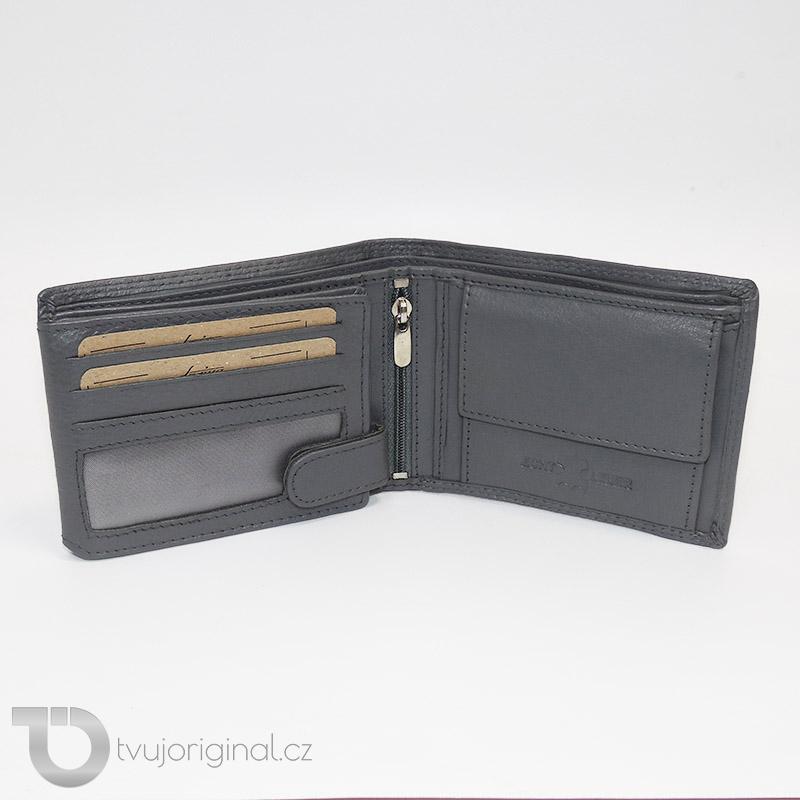 Pánská šedá kožená peněženka BEORIGINAL Leather s monogramem (ražba)