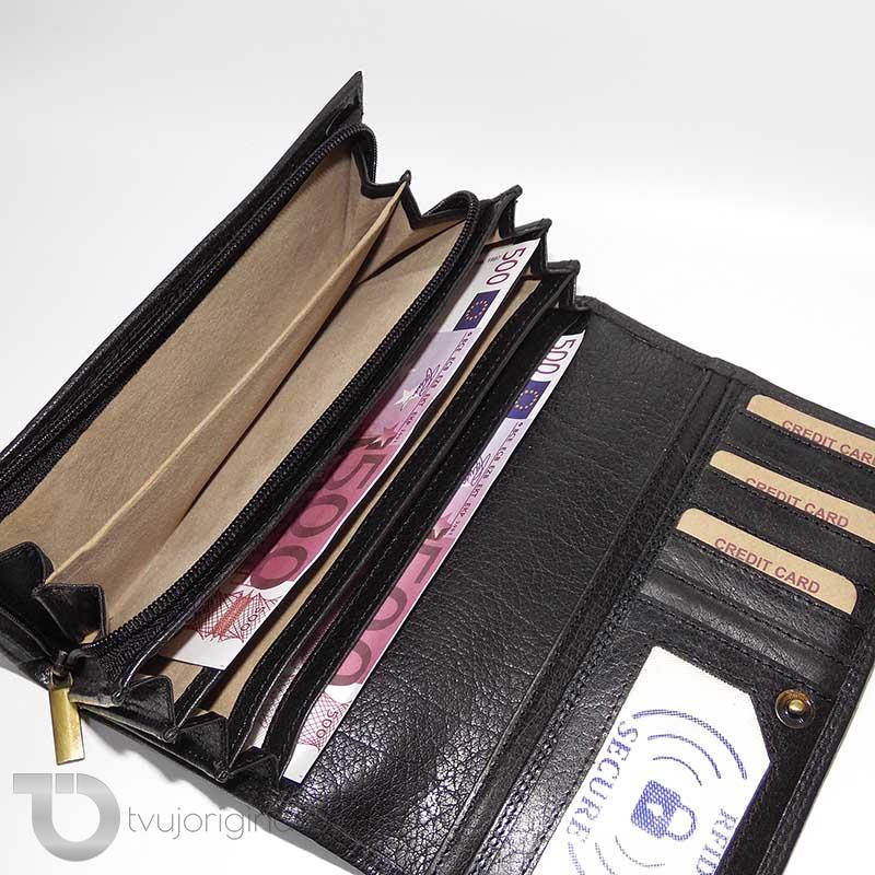 Dámská černá kožená peněženka EXCLUSIVE RFID Premium Leather s monogramem (ražba)