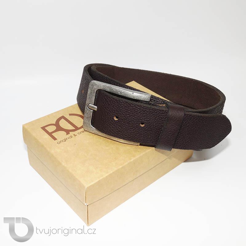 Pánský hnědý kožený pásek BEORIGINAL Leather s monogramem (ražba)