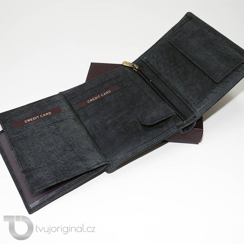 Pánská černá kožená peněženka GURU Leather s monogramem (ražba)