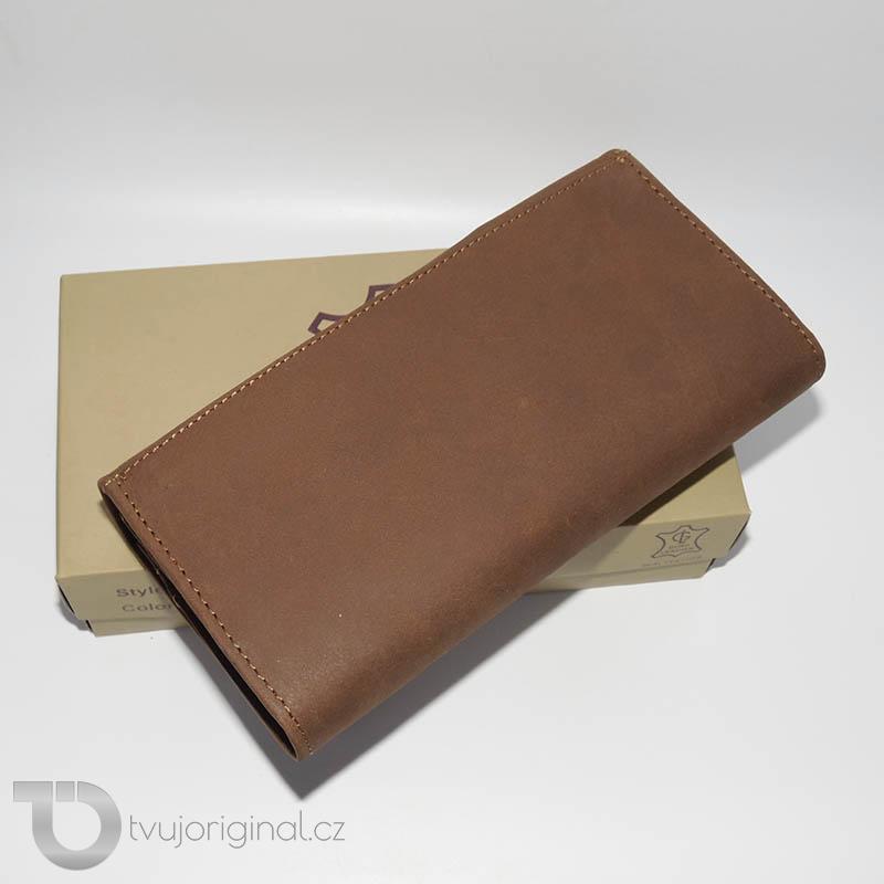 Dámská hnědá kožená peněženka GURU LEATHER s monogramem a vlastním textem