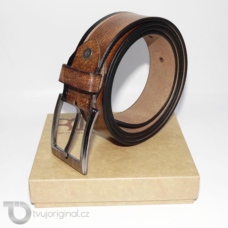 Pánský hnědý kožený pásek COMBO Leather s monogramem (ražba) lze zkrátit