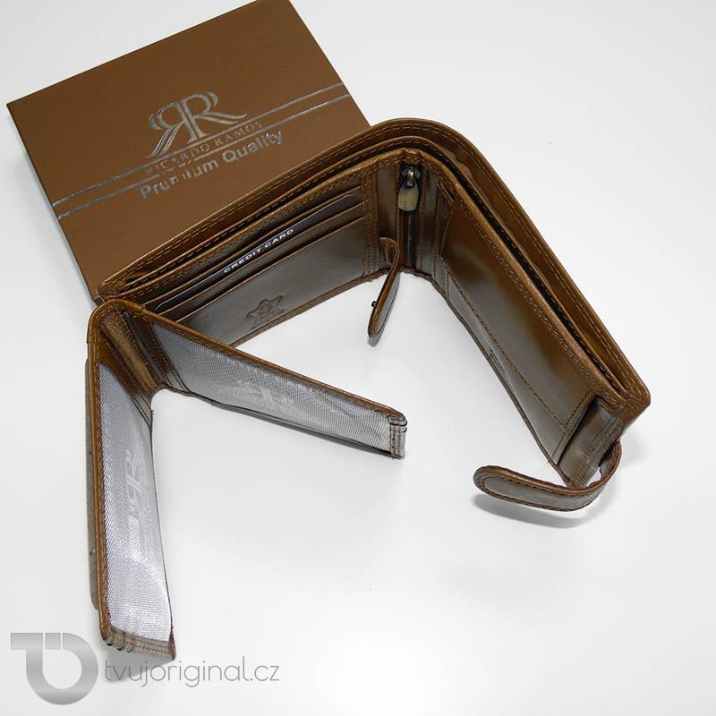 Pánská hnědá kožená peněženka Ricardo Leather RFID s monogramem (ražba)