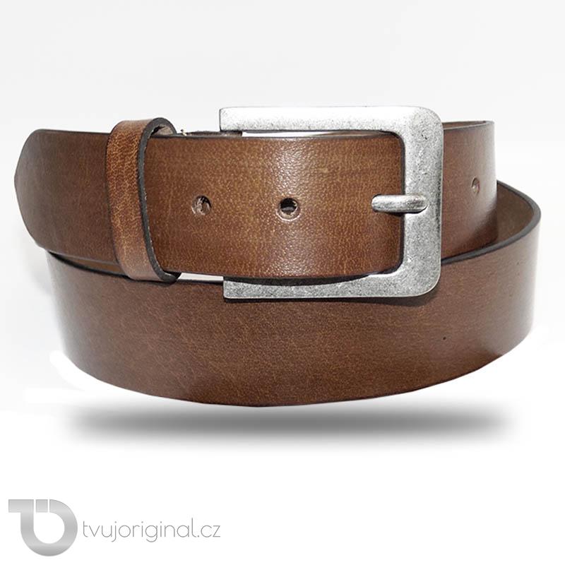 Pánský hnědý kožený pásek ROYAL Leather s monogramem (ražba)