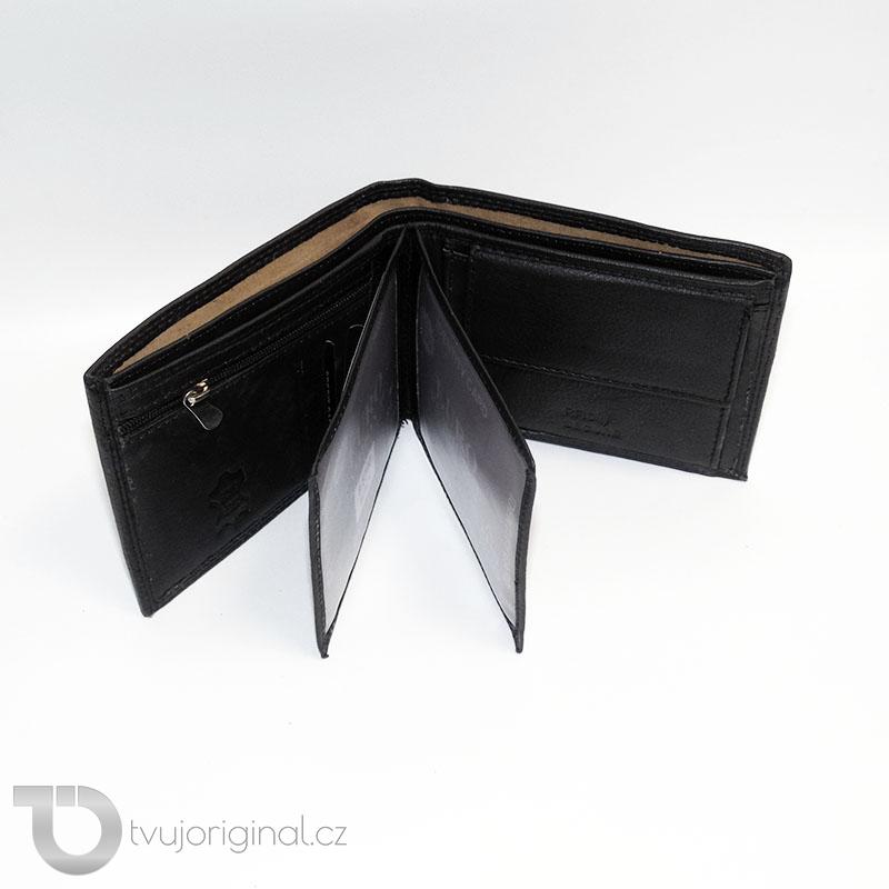 Pánská černá kožená peněženka RFID BULL Leather s monogramem a vlastním textem