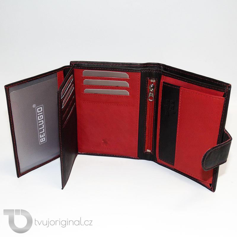 Pánská černo červená kožená peněženka Bellugio Leather RFID s monogramem (ražba)