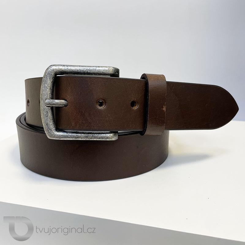 Pánský hnědý kožený pásek BEORIGINAL Leather s monogramem (ražba)