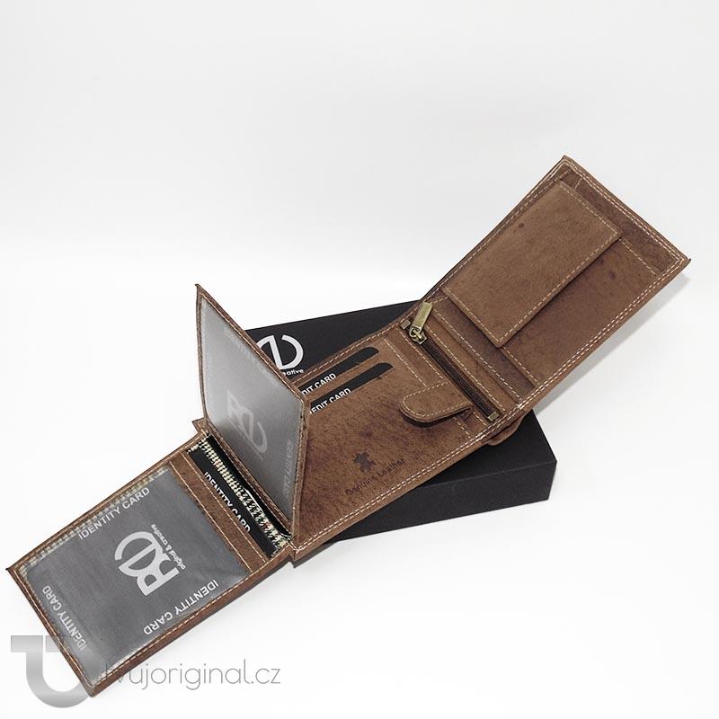 Pánská hnědá kožená peněženka BEORIGINAL Leather s monogramem a vlastním textem